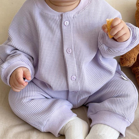Newborn Baby Boy Waffle Jumpsuit Spring Autumn Girl Solid-TB00306-Veeddydropshipping
