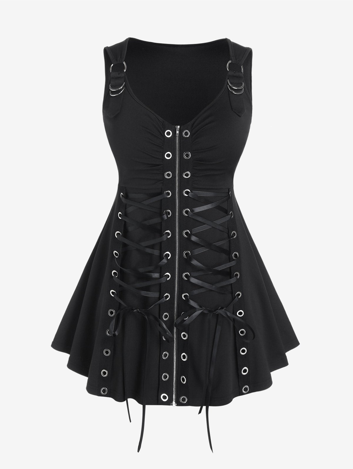 Full Zipper Grommets Camis Tops Buckle Strap Plaid Vest-Veeddydropshipping