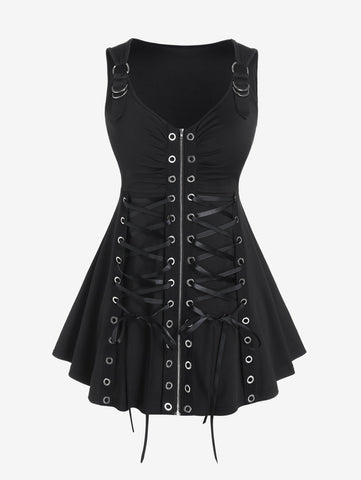 Full Zipper Grommets Camis Tops Buckle Strap Plaid Vest-Veeddydropshipping