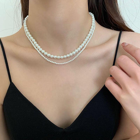 Fashion Double Pearl Necklace For Women Choker Jewelry White Round Wedding -JW00142-Veeddydropshipping