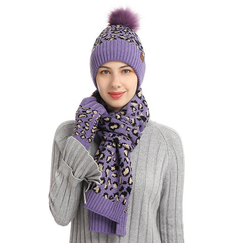 Women Glove Knitted Hats Set-WF01146-Veeddydropshipping