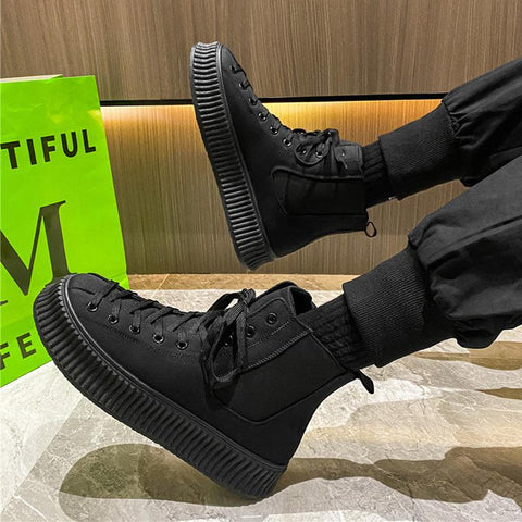 Shoes Black Wearproof Chelsea Boots Hombre Heighten Leather-BS01356-Veeddydropshipping