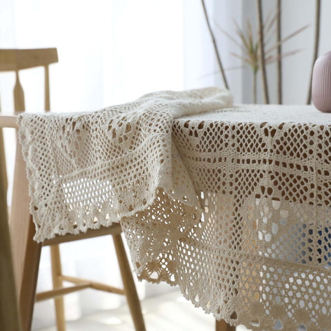 Lace Crochet Table Cloth Linen Rectangle-HA00574-Veeddydropshipping
