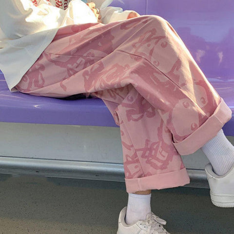 Spring Autumn Loose Wide Leg Elastic High Waist