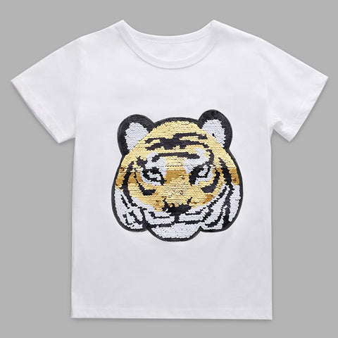 Color Change Tiger to Panda Sequin T-shirts for Boys Summer Cotton Fashion-TB01175-Veeddydropshipping