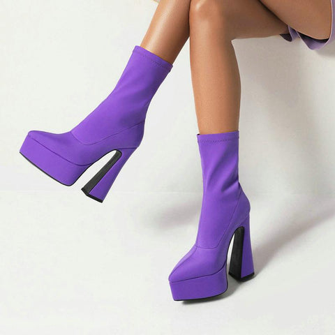 Ankle Boots Platform Square High Heel Ladies Short Boots-BS01049-Veeddydropshipping