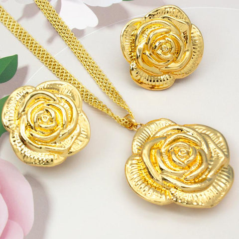 Jewelry Set Rose Flower Pattern Necklace Sets  -JW00376-Veeddydropshipping