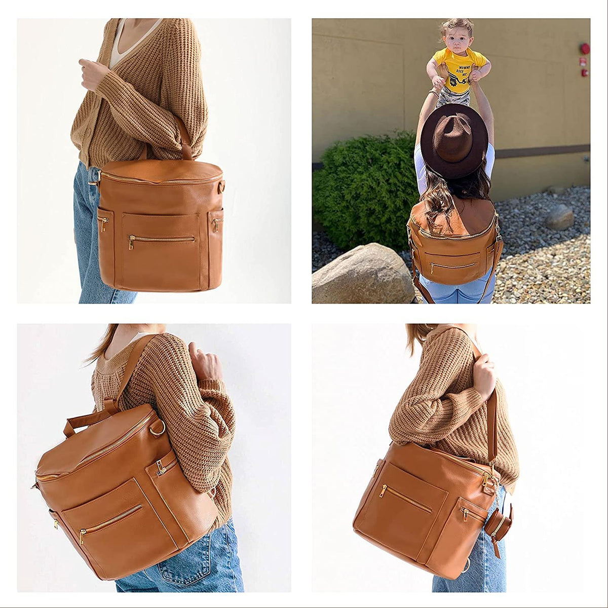 2022 New Fashion Mommy Bag Pu Leather Diaper Backpack Bag-TB00256-Veeddydropshipping