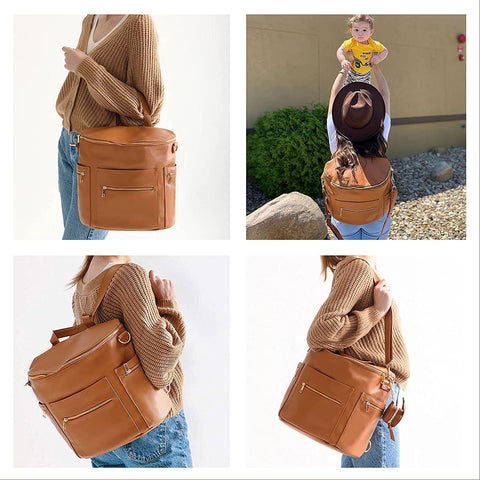 2022 New Fashion Mommy Bag Pu Leather Diaper Backpack Bag-TB00256-Veeddydropshipping