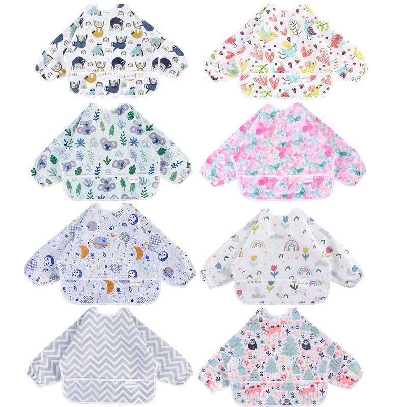 Baby Aprons Feeding Bibs Colorful Cartoon Waterproof Long Sleeves Infant Bibs-TB00305-Veeddydropshipping