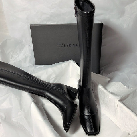 Quality Leather Patent Leather Ladies Zip Knight Boots-BS00934-Veeddydropshipping