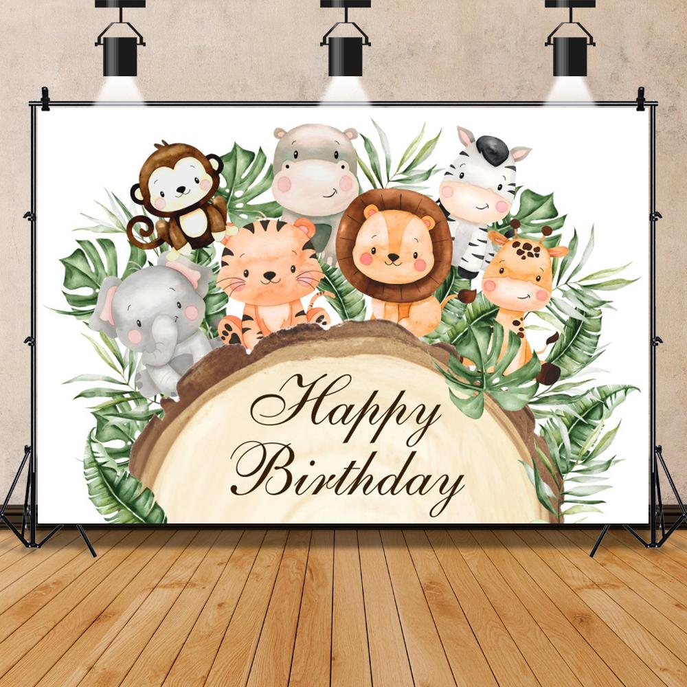 Watercolor Tropical Jungle Safari Animal 1st Birthday Party Backdrops Wild One Baby Shower -CE00332-Veeddydropshipping