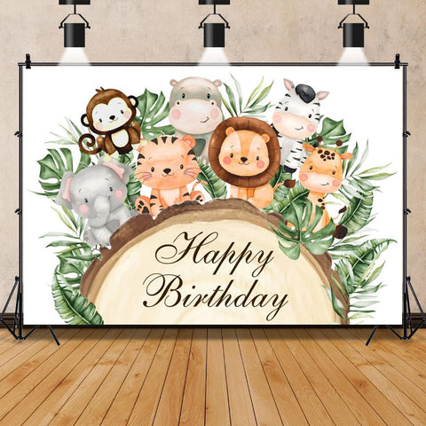 Watercolor Tropical Jungle Safari Animal 1st Birthday Party Backdrops Wild One Baby Shower -CE00332-Veeddydropshipping
