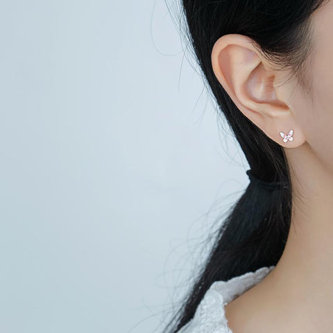 Real 925 Sterling Silver Fashion Sweet Butterfly Screw Stud Earrings -JW01432-Veeddydropshipping