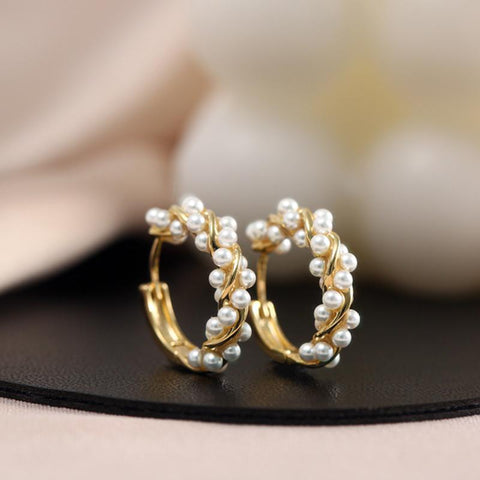 Pearl Metal Twist Hoop Earrings Jewelry Party Sweet Accessories -JW00159-Veeddydropshipping