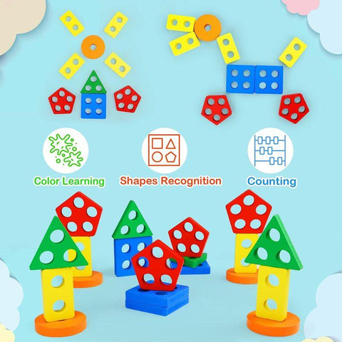 Montessori Four-post Geometric Modeling Building Blocks Kids educational Toys-TB01498-Veeddydropshipping