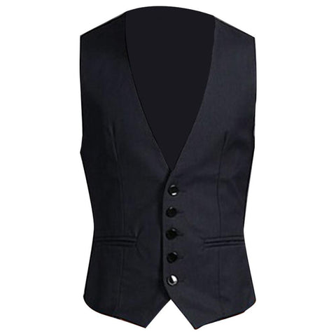color V-neck button pocket sleeveless vest formal-MF01315-Veeddydropshipping
