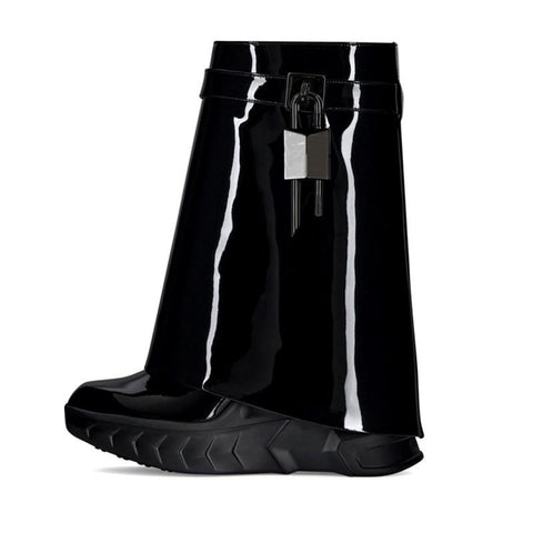 Leather Short Boots Round Head Lock Lock Shark Boots Women&#39;s-BS01033-Veeddydropshipping