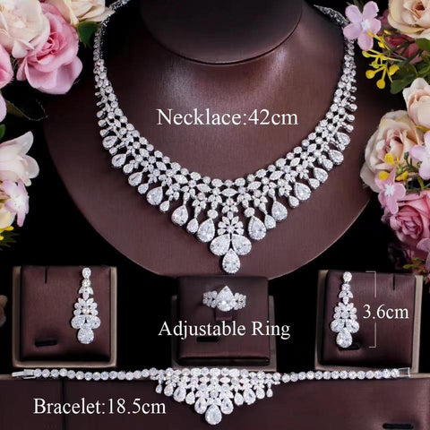Tassel Water Drop Big Wedding Bridal Necklace Earrings 4 Pieces -JW00295-Veeddydropshipping