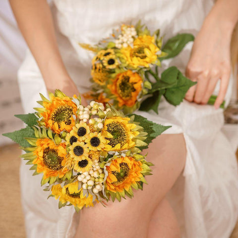 Sunflower Artificial Flowers Silks Bouquet For Wedding-HA00710-Veeddydropshipping