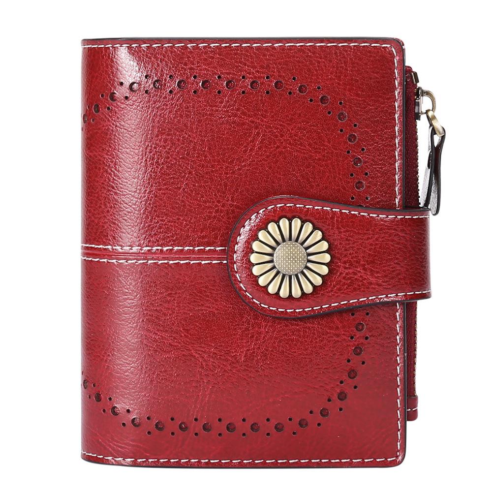 Wallet Luxury Brand Oil Wax Genuine Leather Coin Purses Zipper Card-BS00181-Veeddydropshipping