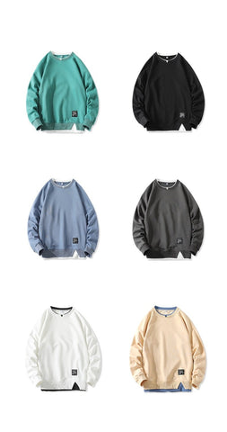 Casual Sports Shirt Solid Men's Fake Two Piece O-Neck Sweatshirt Hoodie-Veeddydropshipping