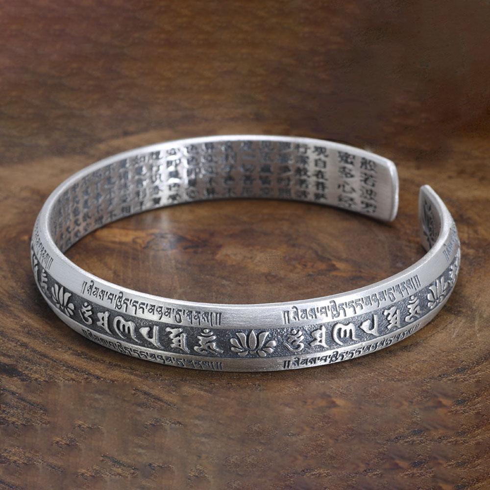 999 Pure Silver  Bangle Engraved Heart  Retro Lovers Men Bracelets-JW00127- Veeddydropshipping