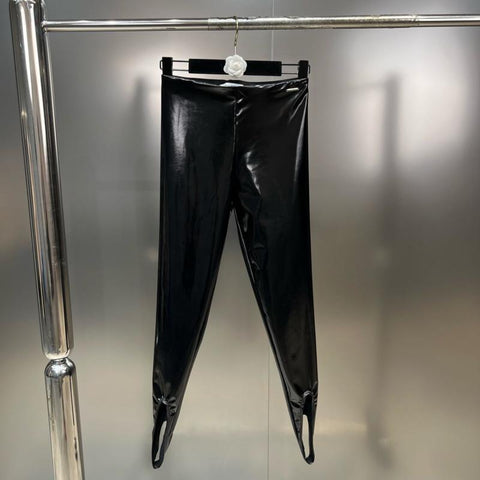 Elastic Waist Bright Pu Faux Leather Pants Women-WF00580-Veeddydropshipping
