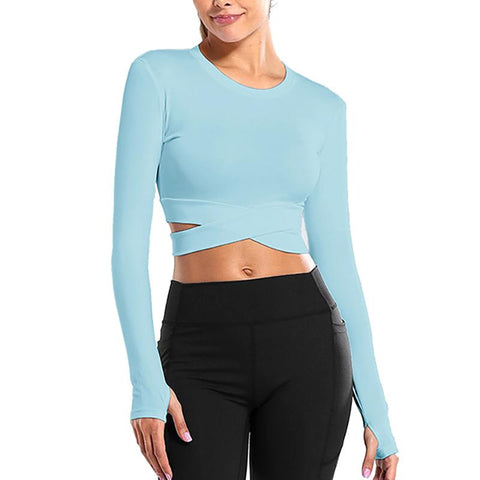 Crop Tops Women Yoga shirts Solid Sports Top Long Sleeve Yoga shirts Sexy -OS00839-Veeddydropshipping