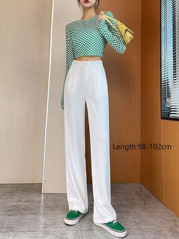 Women Wide Leg Casual High Waist Straight Pants-WF00356-Veeddydropshipping