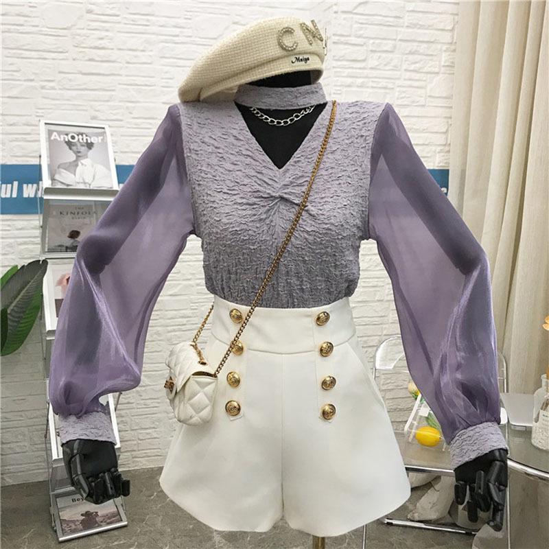 Women High Waist A-Line Wide Leg Shorts-WF00627-Veeddydropshipping