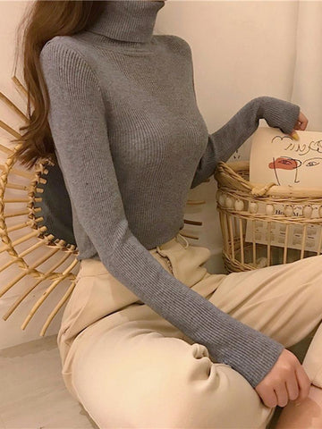 Women Pullover Turtleneck Sweater Autumn Long Sleeve-WF00003-Veeddydropshipping