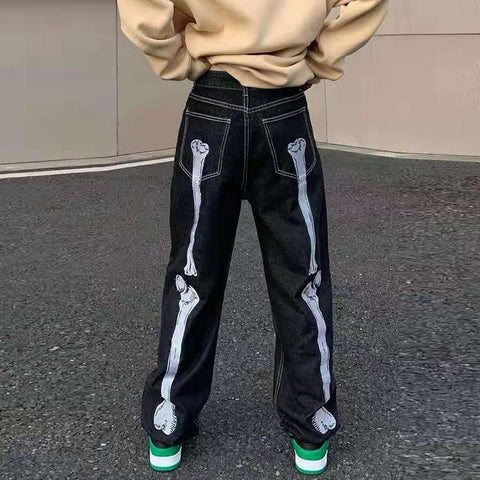 Embroidery Washed Mens Jeans Pants Vibe Style Straight
