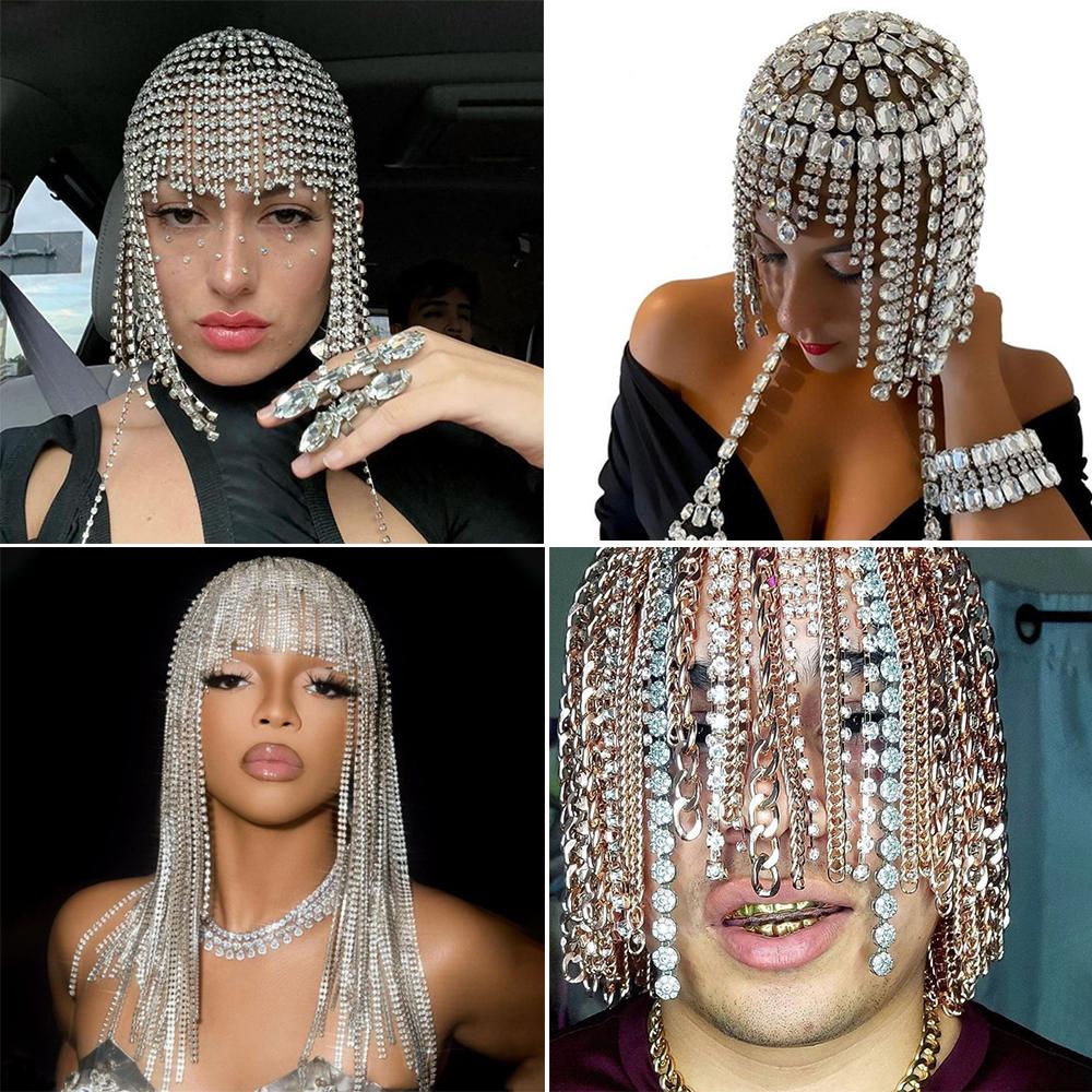 Hip-hop Trendy Rhinestone Tassel Hiar Jewelry Women  -JW00477-Veeddydropshipping