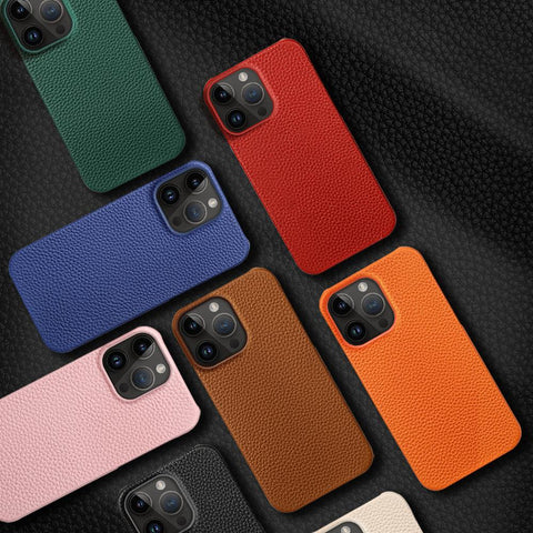 Genuine Cowhide Leather Phone Case for iPhone 13 14 Pro Max 12-PA00181-Veeddydropshipping
