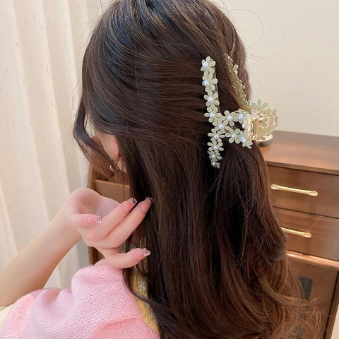 Pearls Hair Claws For Women Girls Elegant Flower -JW00496-Veeddydropshipping