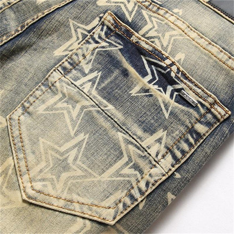 Ripped Jeans Male Scraped Off 3D Star Print Soft Casual-MF00573-Veeddydropshipping