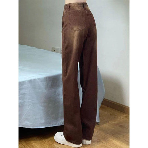 Women Retro Straight Jeans High Waist Versatile Loose  Pants-WF00398-Veeddydropshipping