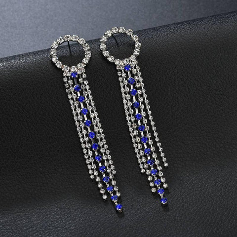 Luxury Crystal Long Tassel Earrings for Women Bridal Drop Dangling Earrings-JW01425-Veeddydropshipping