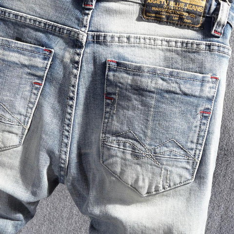 Jeans Retro Light Blue Stretch Slim Fit Ripped Jeans-MF00480-Veeddydropshipping