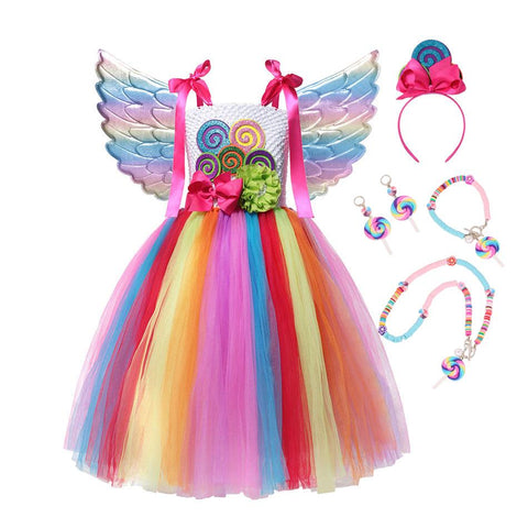 Christmas Rainbow Candy Princess Dress For Girls With Headband-TB00860-Veeddydropshipping