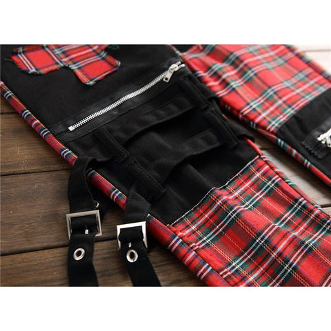 Plaid Patchwork with Ribbons Men&#39;s Hip-MF00550-Veeddydropshipping