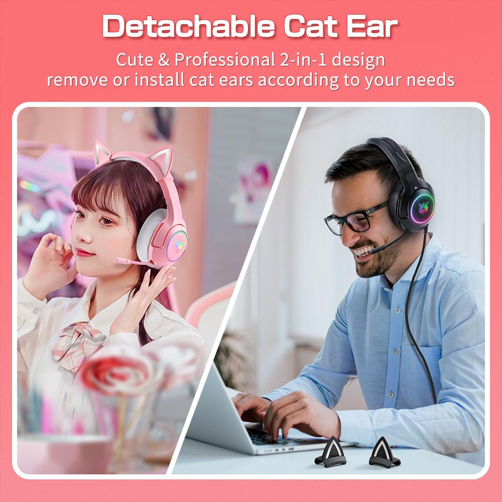 Cat Ear Headphones with RGB LED Light Mic Gaming Headset-Veeddydropshipping