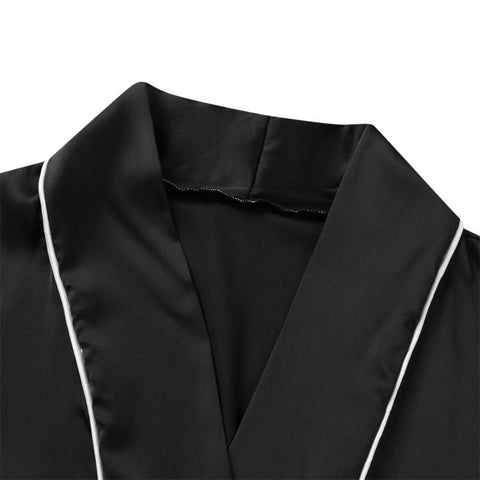 with Belt Adults Contrast Color Long Sleeve V-neck Night Robe with-MF01663-Veeddydropshipping