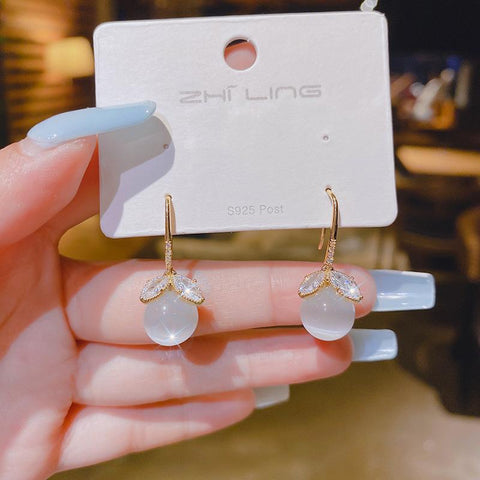 Fashion White Pearl Drop Earrings Zircon Wedding Earrings Jewelry Gift-JW01455-Veeddydropshipping