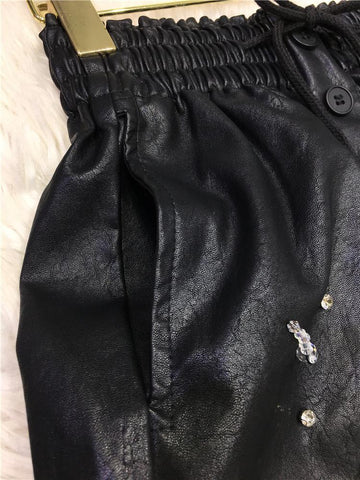 Fashion Diamond Leather Shorts Women Outer Wear-WF00487-Veeddydropshipping