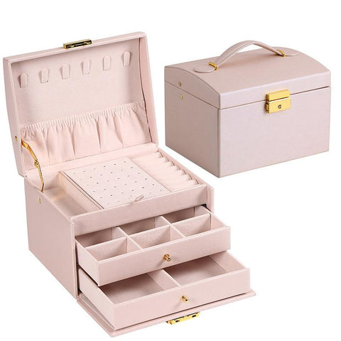 Three-layer Leather Drawer-style Jewelry Box Earrings Earrings Lock -JW01695-Veeddydropshipping