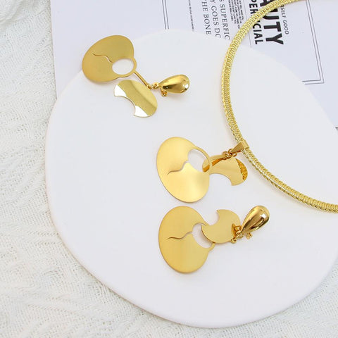 Fine Jewelry Gold Color Wedding Necklace And Earring Set-JW01331-Veeddydropshipping