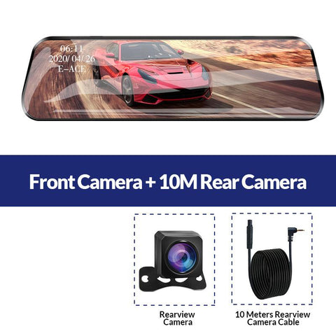 E-ACE Auto Black Box Car Dvr Streaming Media Mirror Dash Camera 10 Inch-AM00709-Veeddydropshipping