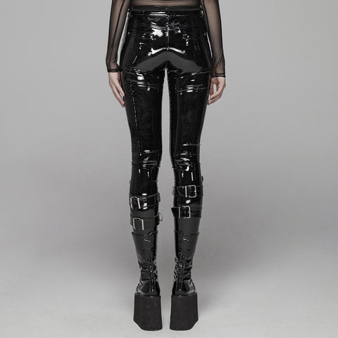 Women Punk Patent Leather Pants Simple Style-WF00362-Veeddydropshipping
